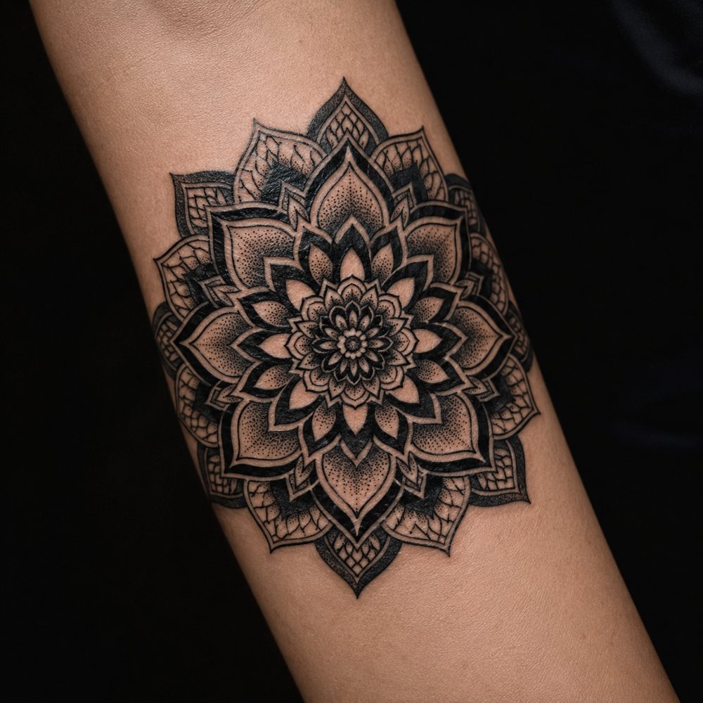 Blackwork geometrie op onderarm
